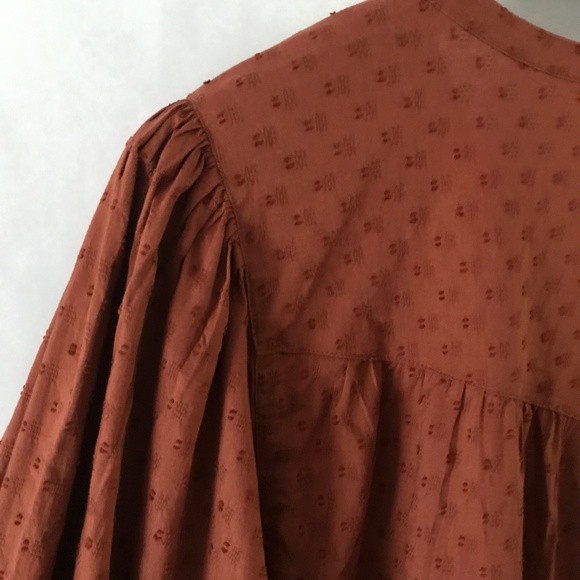 Old Navy Rust Burnt Orange Oversized Smoked Long Sleeve Boho Peasant Blouse - Picture 8 of 14